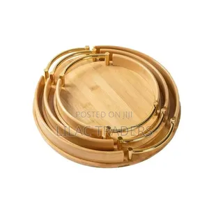 Elegant Bamboo Serving Tray With Gold Handle Alp