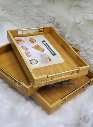 3-Piece Bamboo Serving Tray Set with Gold Handles