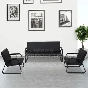 Executive 5-Seater Reception Sofa - Black Faux Leather