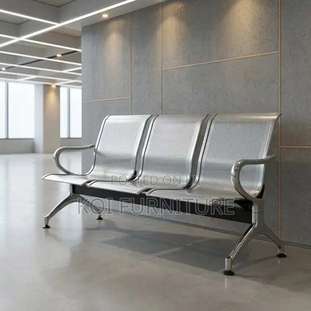 Three-Seater Non-Padded Metallic Reception Bench - 1