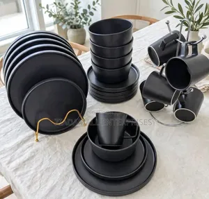 Classic Black Dinner Set 24Pcs - Matte Ceramic
