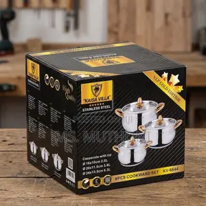Kaisavilla 6-Piece Stainless Steel Cookware Set with Gold Handles