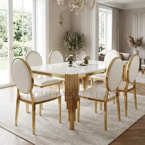 Gold Frame 6-Person Glass Dining Table Set