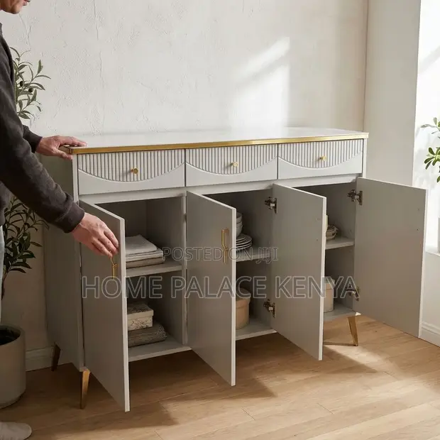 Home Palace 3-Door Wooden Kitchen Cabinet - Gray - 1