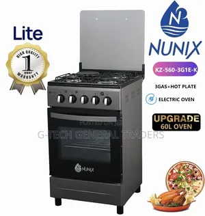 Nunix 50x55cm Jiko la Gesi 3 na Umeme 1 na Oven ya Umeme