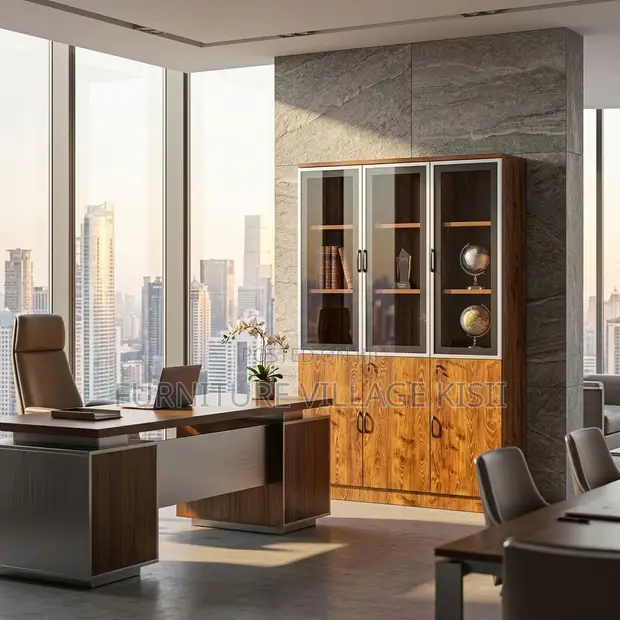 Advanced Wooden 3-Door Storage Office Cabinet - 1