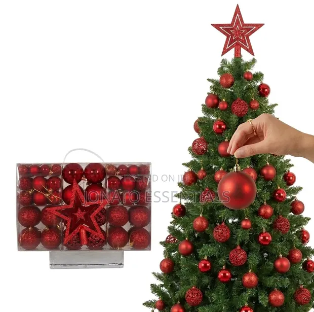 101 Pcs Red Christmas Baubles Set with Star Tree Topper - 1