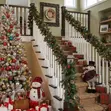 2.7M Pre-Lit Staircase Garland with Red Berries - 1