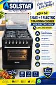 Solstar 60x60 Standing Cooker - 3 Gas + 1 Electric Burner, Electric Oven - 2