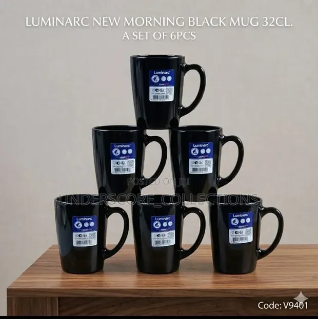 Set of 6 Luminarc New Morning Black Cups - 1
