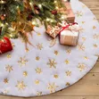 White Plush Christmas Tree Skirt 90cm Gold Snowflake - 1