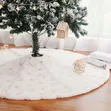 White Plush Christmas Tree Skirt 90cm Gold Snowflake - 2