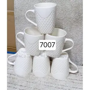 Seti ya Mugs Nyeupe ya Keramik (480ml) - Yenye Muundo