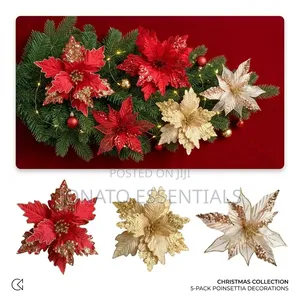 Glitter Poinsettia Christmas Tree Flowers