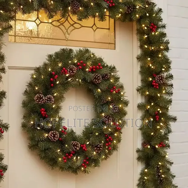 Garland ya Kijani Iliyopambwa na Mwanga (2.7m) - 1