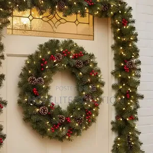 Predecorated Green Garland with Inbuilt Light (2.7m)