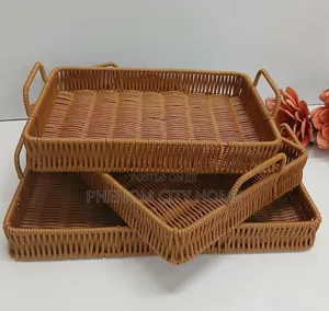 3pc Rattan Triangular Decor/Serving Trays