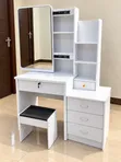 Jedwali la Kisasa la Vipodozi Nyeupe na Kioo na Stuli - 2