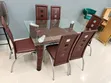 Brown Leather Dining Chairs with Glass Table - 2