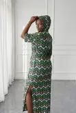 African Print Dress with Hoodie and Side Slit - 2