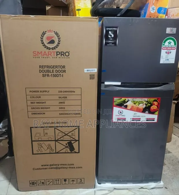 Smart Pro SFR-150-DT-I Double Door Refrigerator, 121L - Silver - 1