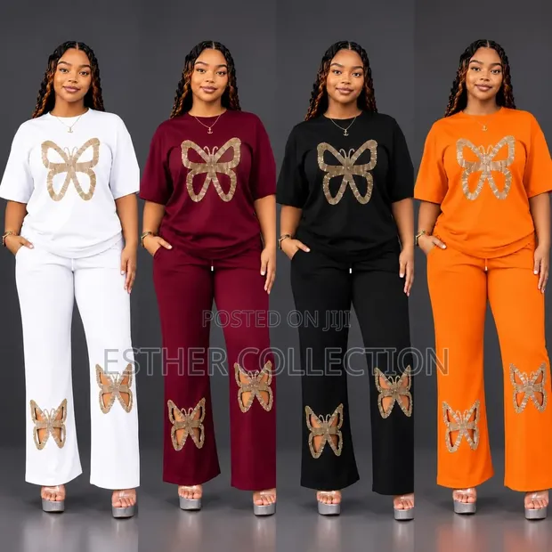 Women's Two-Piece Butterfly Casual Set - Size L/XL - 1