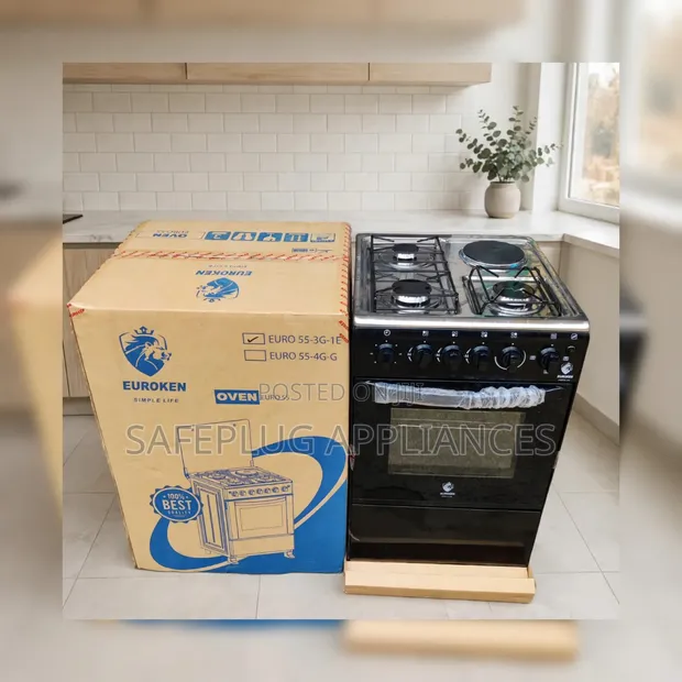 Euroken Standing Cooker 50x55cm - 3 Gas Burners & Electric Oven - 1