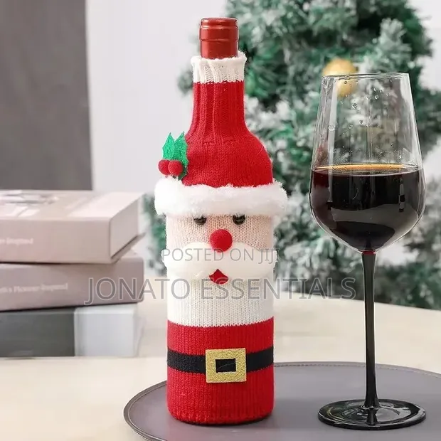 Christmas Wine Bottle Cover - Santa Claus Holiday Sweater - 1