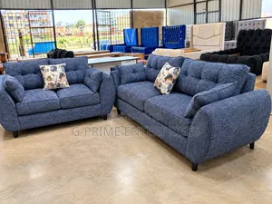 Seti ya Sofa ya Viti 5 - Kitambaa cha Kisasa cha Bluu