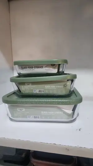 Seti ya Vitu 3 vya Vioo vya Borosilicate vya Kuhifadhia Chakula na Vifuniko vya Kijani