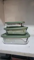 Seti ya Vitu 3 vya Vioo vya Borosilicate vya Kuhifadhia Chakula na Vifuniko vya Kijani - 1