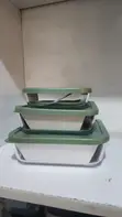 Seti ya Vitu 3 vya Vioo vya Borosilicate vya Kuhifadhia Chakula na Vifuniko vya Kijani - 2