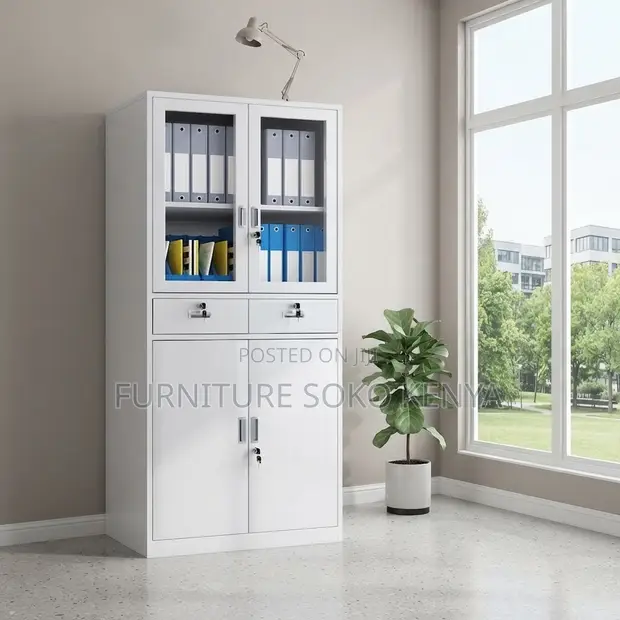 Two-Door Grey Office Storage Cabinet - 1