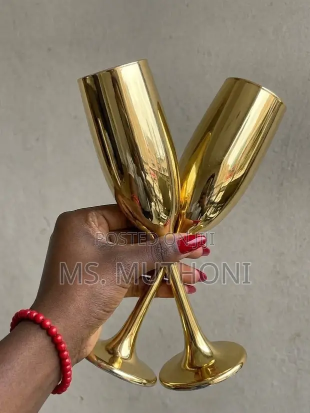 6 Pcs Gold Stainless Steel Champagne Flutes (180ml) - 1