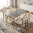 Home Palace Set ya Dining ya Kiti cha Ngozi na Meza ya Marmar ya Dhahabu - 1