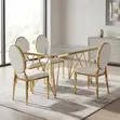 Home Palace Set ya Dining ya Kiti cha Ngozi na Meza ya Marmar ya Dhahabu - 2
