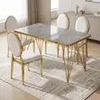 Home Palace Set ya Dining ya Kiti cha Ngozi na Meza ya Marmar ya Dhahabu - 4