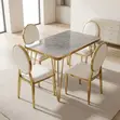 Home Palace Set ya Dining ya Kiti cha Ngozi na Meza ya Marmar ya Dhahabu - 5