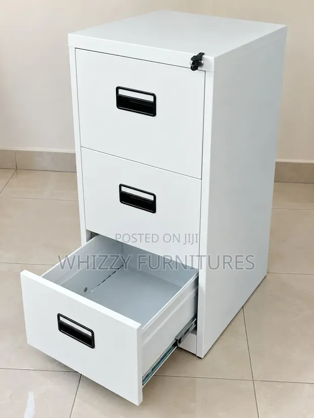 Three-Drawer Metal Filing Cabinet - White - 1