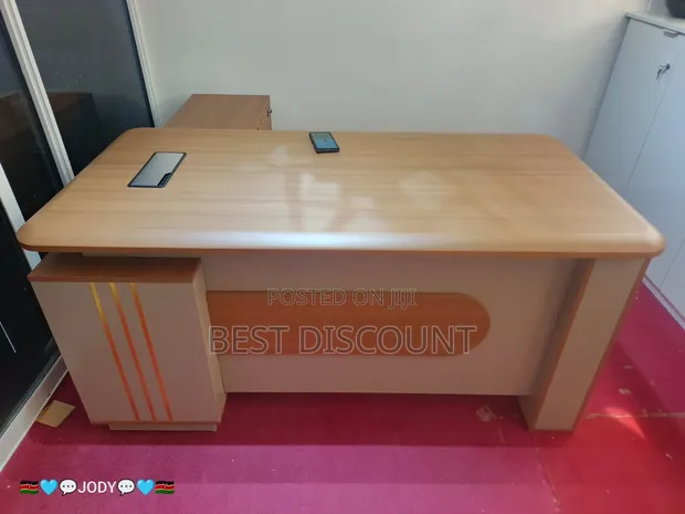 Premium Director's Desk with Storage - Brown Wood - 1