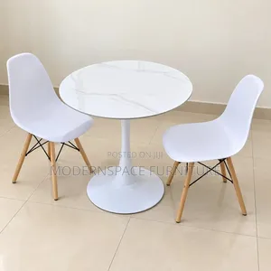 Seti ya Meza ya Kulia Nyeupe ya Mviringo na Viti 2