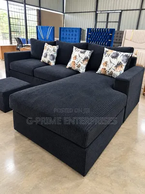 L-Shaped Sofa, Modern Design, Black Fabric