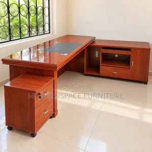 Mahogany Executive Office Desk with Side Cabinet