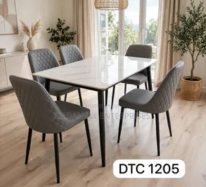 Meza ya Kisasa ya Dining ya Marumaru Nyeupe na Viti 4 vya Kijivu - DTC 1205