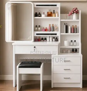 Elegant Modern White Wooden Dressing Vanity Set