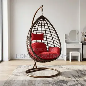 Egg-Shaped Rattan Swinging Chair - Red