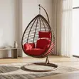 Egg-Shaped Rattan Swinging Chair - Red - 2