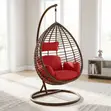 Egg-Shaped Rattan Swinging Chair - Red - 3