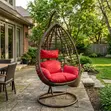 Egg-Shaped Rattan Swinging Chair - Red - 4