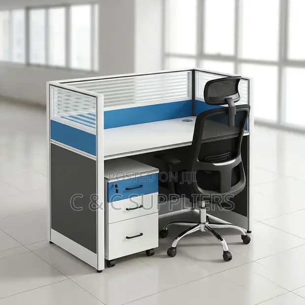 1-Way Modular Workstation Desk with Pedestal - 1